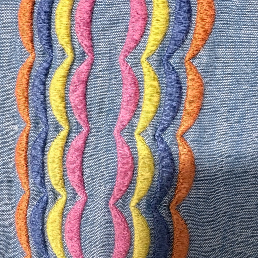 Talbots Chambray Colorful Scalloped Embroidery Shift Dress Sleeveless Back Zip - Picture 6 of 16